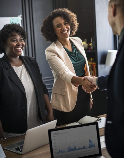 Business partners shaking hands in agreement